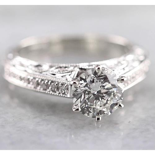 Vintage Style Real Diamond Engagement Ring 1.50 Carats White Gold 14K