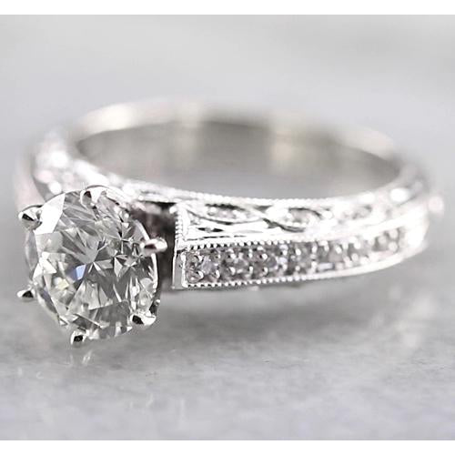 Vintage Style Real Diamond Engagement Ring 1.50 Carats White Gold 14K