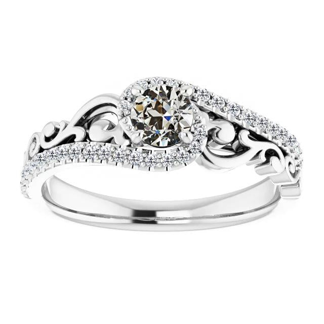 Vintage Style Real Round Old Mine Cut Diamond Ring 14K Gold 3 Carats