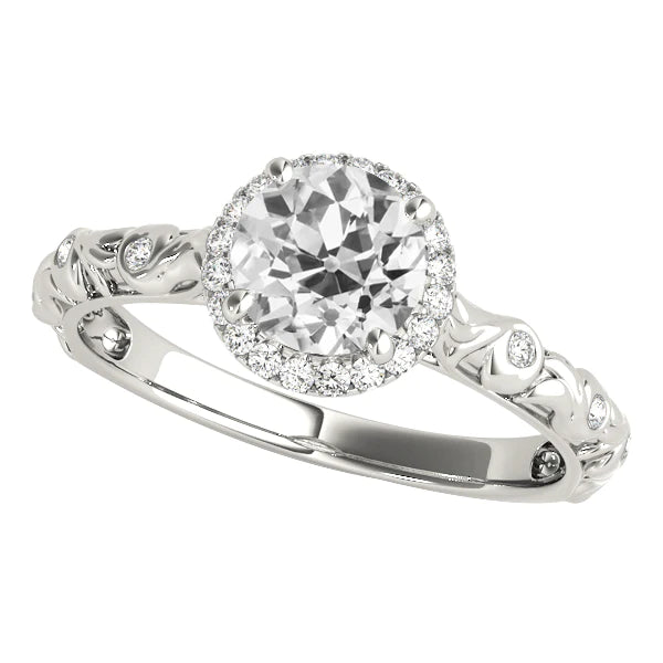 Vintage Style Round Halo Old Miner Real Diamond Ring 3.50 Carats Filigree
