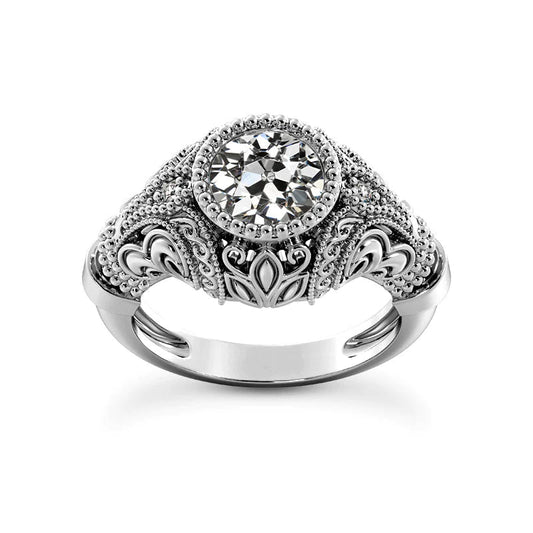 Vintage Style Round Old Cut Real Diamond Engagement Ring 1.75 Carats