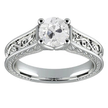 Vintage Style Solitaire Old Cut Real Diamond Ring 2 Carats Filigree Gold