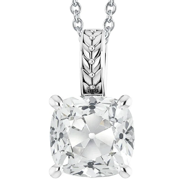 Vintage Style Solitaire Slide Real Diamond Pendant Cushion Old Cut 5 Carats