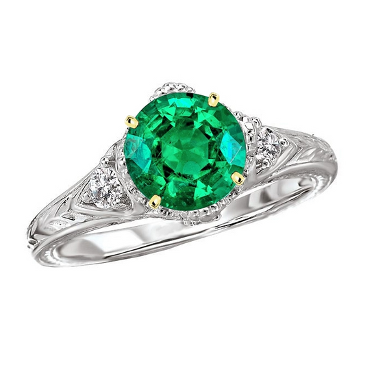Round Brilliant Fine Emerald ring in 14K Two Tone Gold – main view
