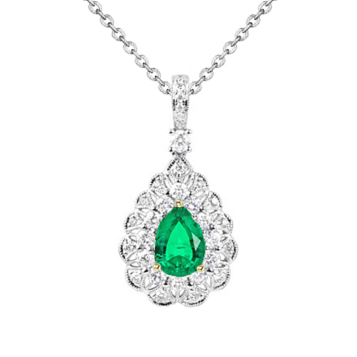Pear Shape Fine Emerald ring in Two-Tone 14K Gold – main view