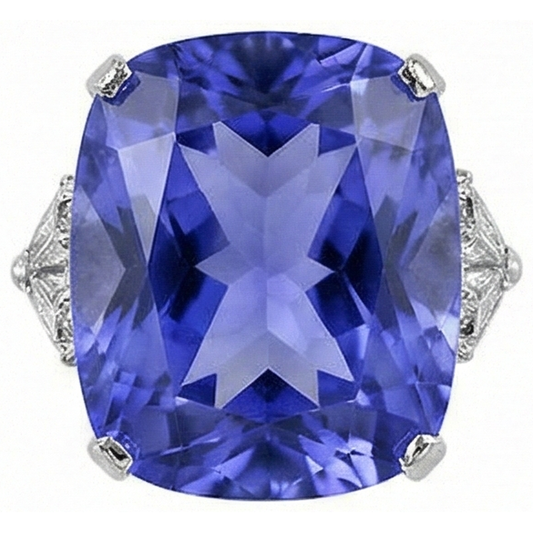 WG 14K AAA Cushion Tanzanite & Trillion Natural Earth Mined Diamonds 6.30 Ct. 3 Stone Ring