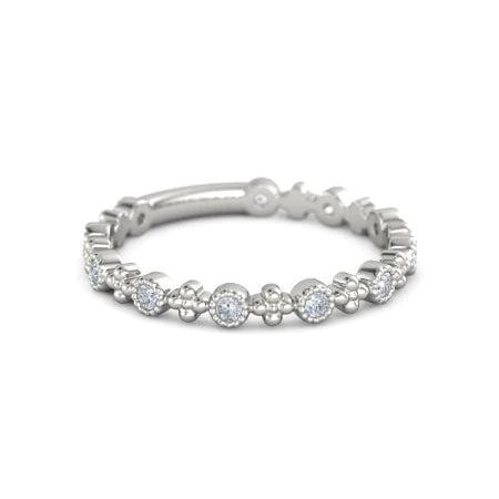 Wedding Band Real Diamond 0.55 Carats Antique Style 14K White Gold Jewelry