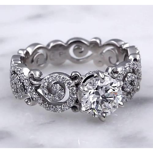 Wedding Band Style Ring 3.50 Carats Round Natural Diamonds 6 Prong Setting