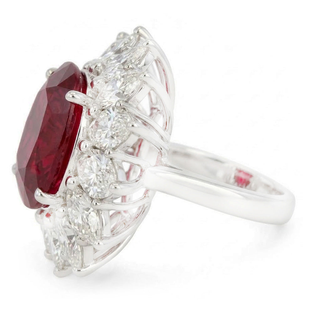 Wedding Ring Garnet With Natural Earth Mined Diamonds 13 Ct White Gold 14K