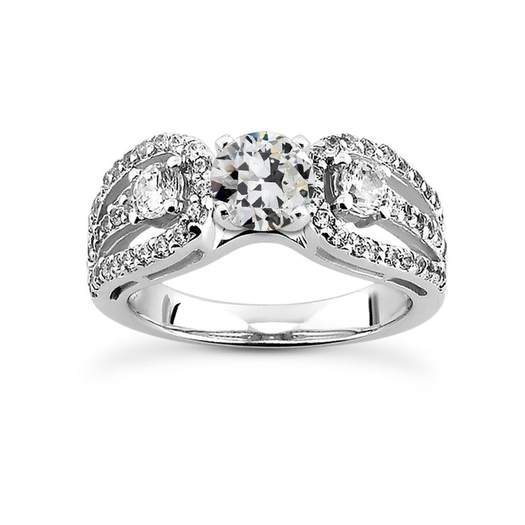 Wedding Ring Round Old Mine Cut Real Diamond Double Split Shank 5.50 Carats