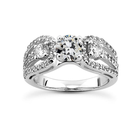 Wedding Ring Round Old Mine Cut Real Diamond Double Split Shank 5.50 Carats