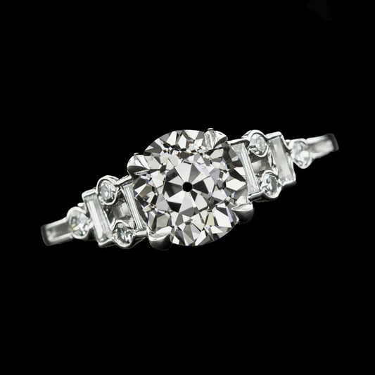 Wedding Ring Round Old Miner Real Diamond With Baguettes 3.50 Carats