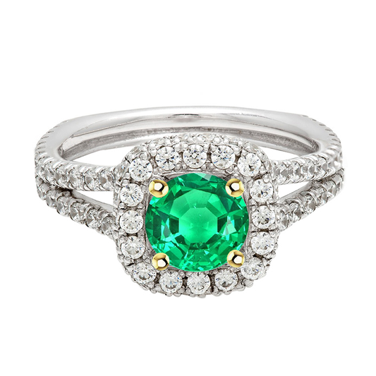 Round Brilliant Fine Emerald ring in 14K Two Tone Gold – main view