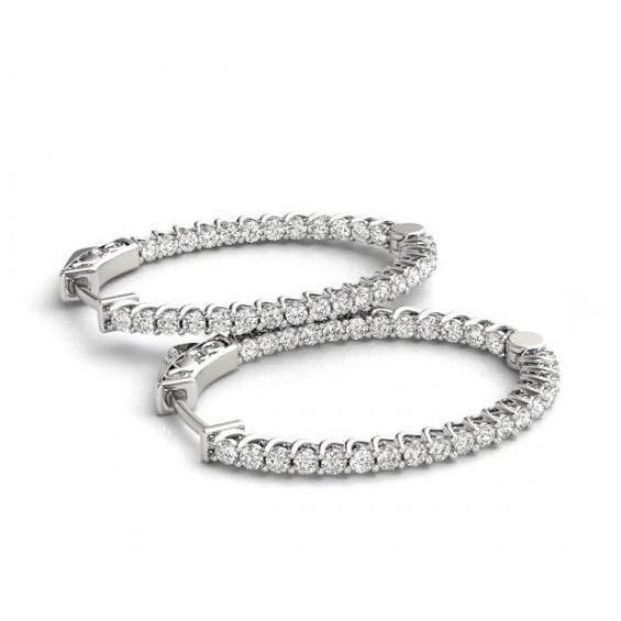 White Gold 14K 1.05 Carat Round Brilliant Genuine Diamonds Hoop Earrings New