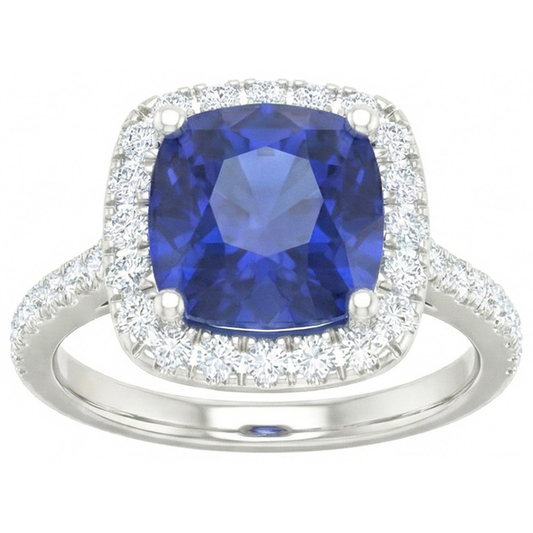 White Gold 14K 2.45 Carats Ceylon Sapphire Natural Earth Mined Diamonds Ring