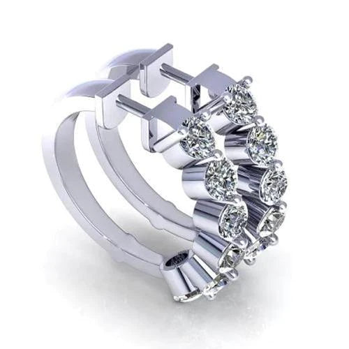 White Gold 14K 3 Ct. Round Prong Set Real Diamond Hoop Ladies Earring