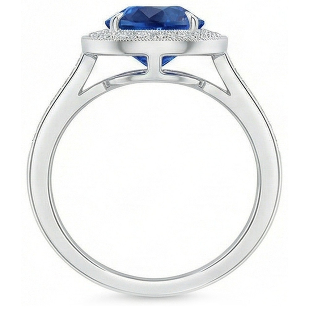 natural round sapphire 3.00ct ring on white background