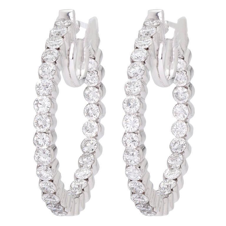 White Gold 14K Brilliant Cut 5.60 Carats Real Diamonds Women Hoop Earrings