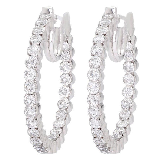 White Gold 14K Brilliant Cut 5.60 Carats Real Diamonds Women Hoop Earrings
