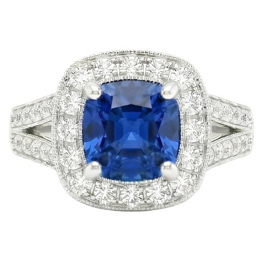 White Gold 14K Ceylon Sapphire And Natural Earth Mined Diamonds 3.60 Ct Anniversary Ring