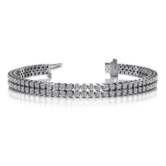 White Gold 14K Double Row Round Cut 6 Carats Natural Diamonds Bracelet
