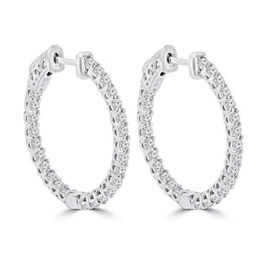 White Gold 14K Gorgeous Round Cut 3.5 Ct Natural Diamonds Hoop Earrings New