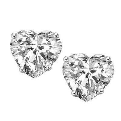 White Gold 14K Heart Cut Natural Diamond 3 Carats Stud Women Earrings