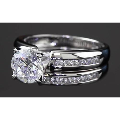 White Gold 14K Natural Engagement Ring Set Round Diamond 4 Prong 3 Carats