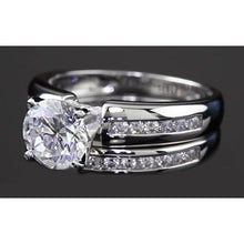 White Gold 14K Natural Engagement Ring Set Round Diamond 4 Prong 3 Carats
