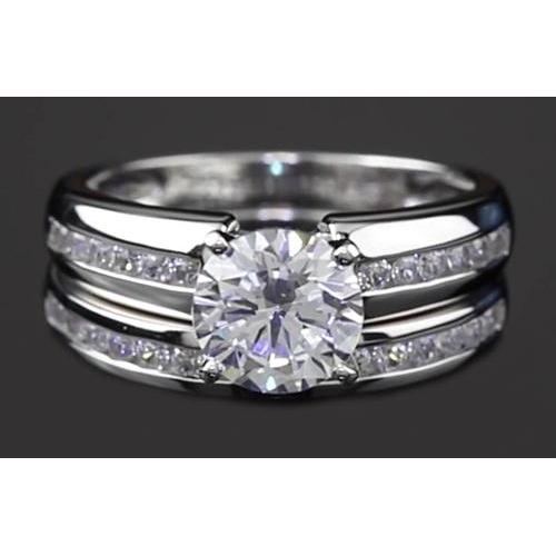 White Gold 14K Natural Engagement Ring Set Round Diamond 4 Prong 3 Carats
