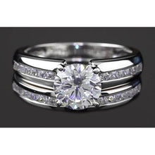 White Gold 14K Natural Engagement Ring Set Round Diamond 4 Prong 3 Carats