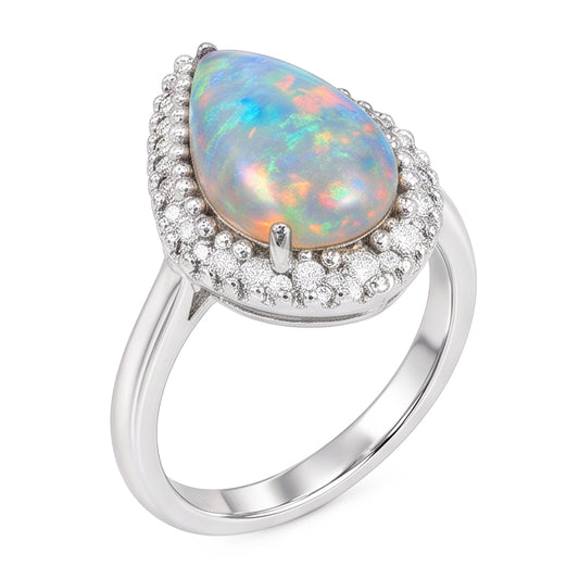 White Gold 14K Opal And Natural Earth Mined Diamonds 11.25 Carats Engagement Ring New