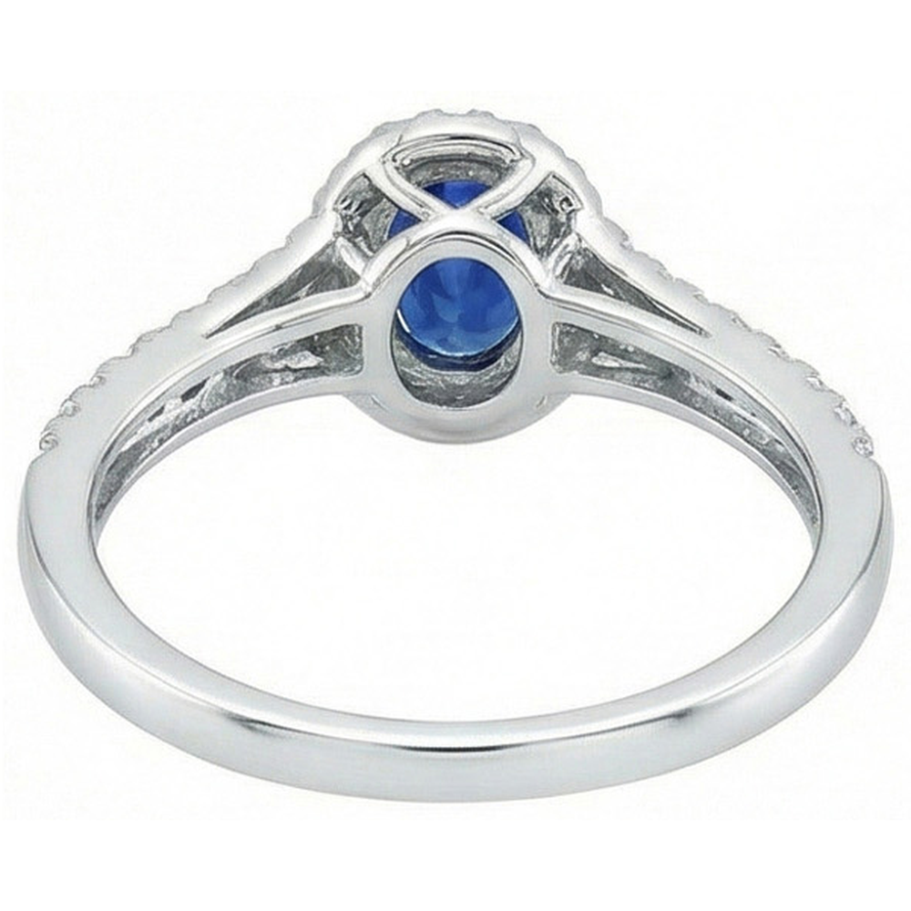 White Gold 14K Oval Cut Ceylon Blue Sapphire 3 Carats Natural Earth Mined DIAMOND ( NOT LAB GROWN ) Ring