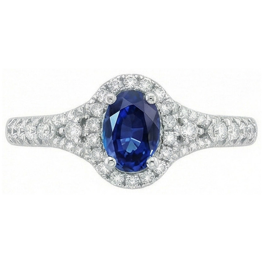 White Gold 14K Oval Cut Ceylon Blue Sapphire 3 Carats Natural Earth Mined DIAMOND ( NOT LAB GROWN ) Ring