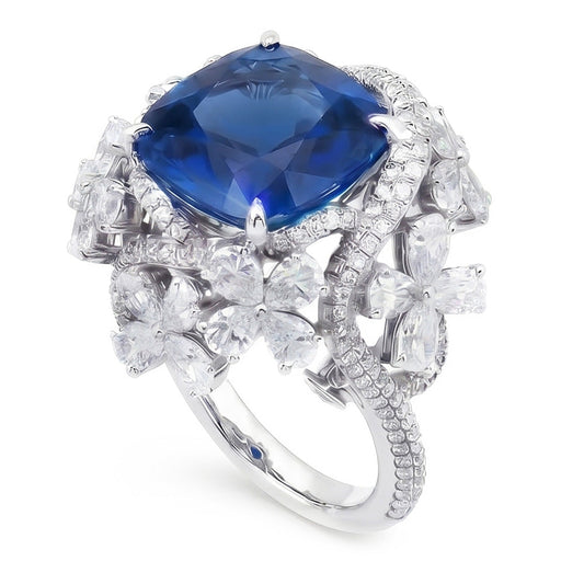 White Gold 14K Pear Cut Blue Sapphire With IGI CERTIFIED Diamonds Ring 9.50 Carats