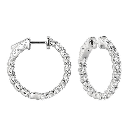 White Gold 14K Round Brilliant 3 Carat Natural Diamond Hoop Pair Women Earring