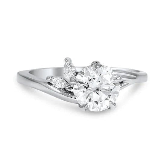 White Gold 14K Round & Marquise Cut 2.80 Ct Real Diamonds 3 Stone Ring New