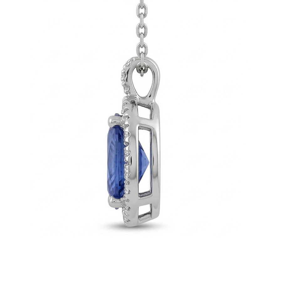 White Gold 14K Sapphire And Natural Earth Mined Diamonds 3.70 Carats Pendant