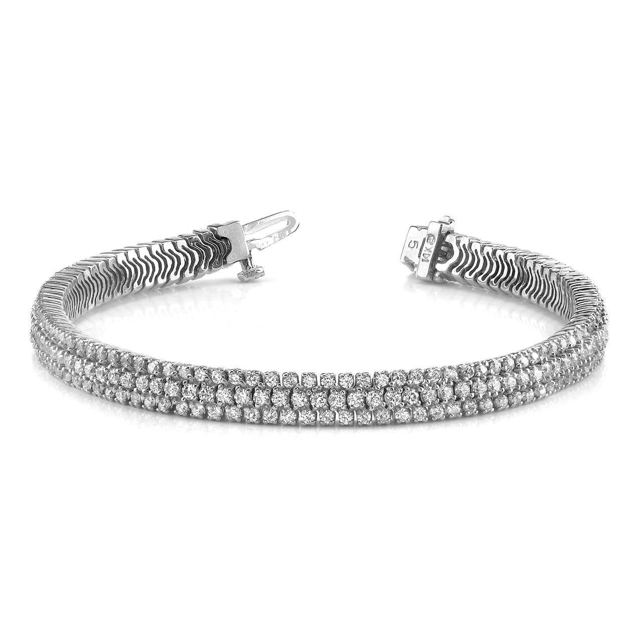 White Gold 14K Showstopper Triple Row 9.25 Ct Round Cut Natural Diamonds