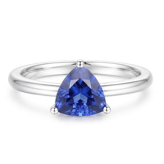 White Gold 14K Solitaire Ring Trillion Ceylon Sapphire 1.50 Carats