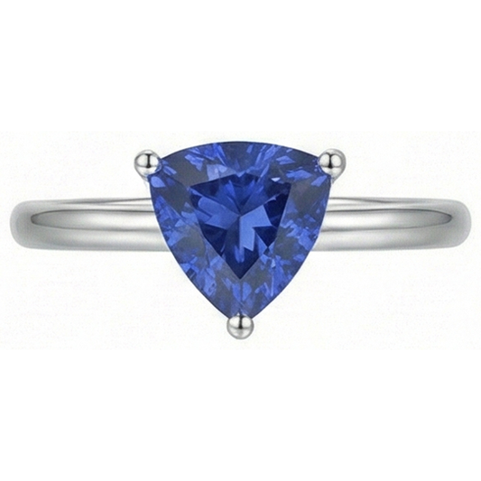 White Gold 14K Solitaire Ring Trillion Ceylon Sapphire 1.50 Carats