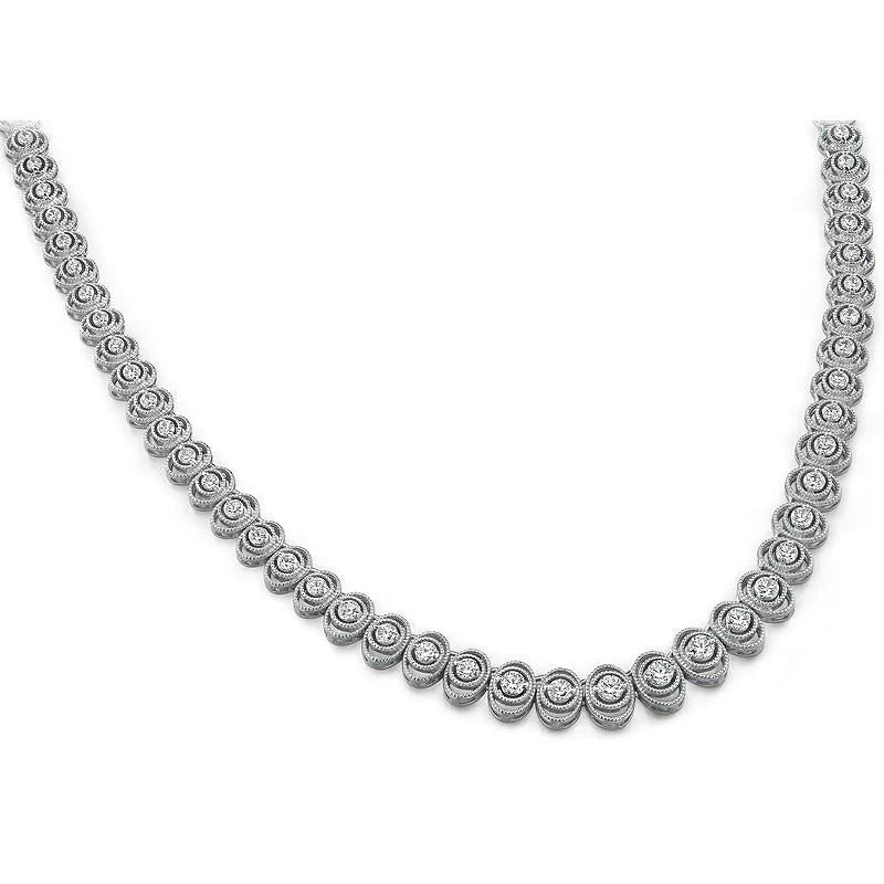 White Gold 14K Women Tennis Necklace Real Diamonds 12 Carats