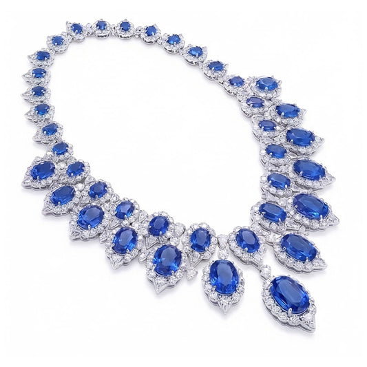White Gold 291.17 Ct. Blue Sapphire & White Natural Earth Mined DIAMOND ( NOT LAB GROWN ) Necklace Jewellery