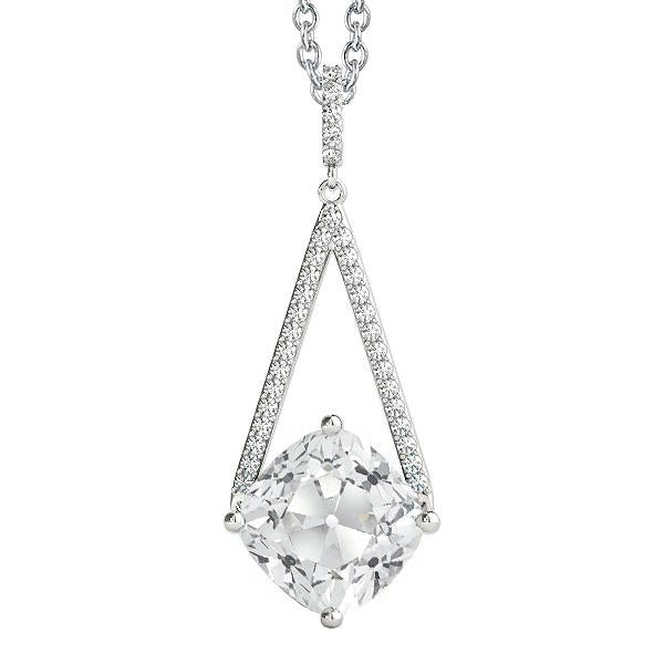 White Gold 4K Women Real Natural Earth Mined Diamond Pendant Cushion Old Miner 4 Carats