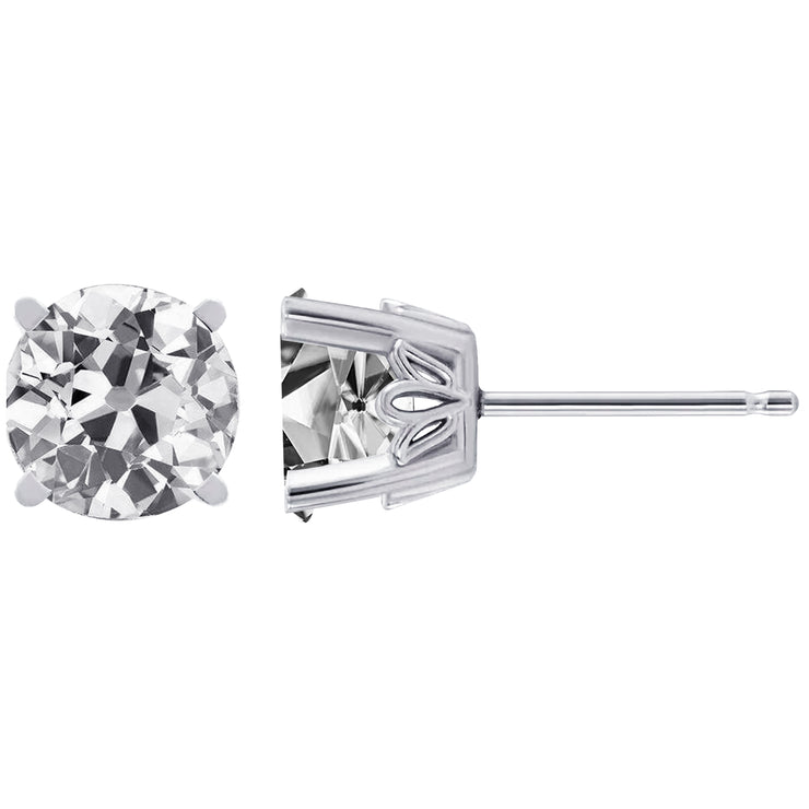 White Gold Diamond Studs Old Miner Women's Earrings Real 4 Carats