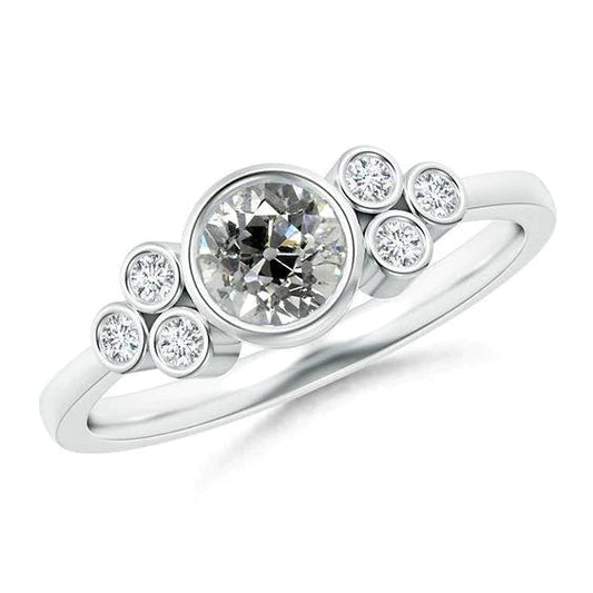 White Gold Genuine Diamond Bubble Ring Round Bezel Old Cut Jewelry 2.10 Carats