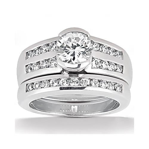 White Gold Genuine Diamond Engagement Ring and Band Set 1.80 Cts.