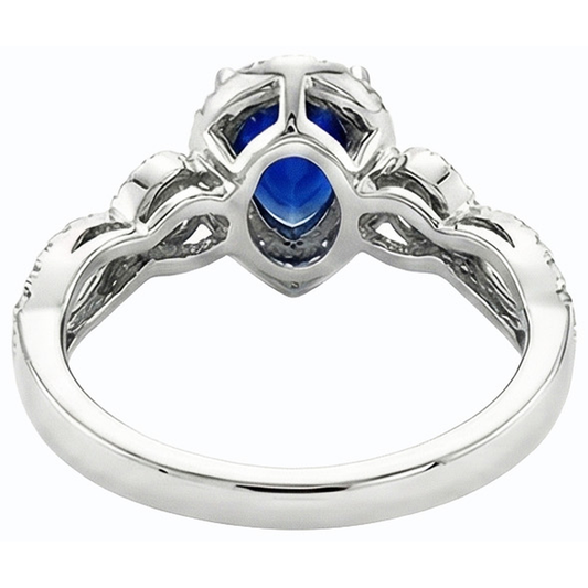 White Gold Halo Blue Sapphire Ring & Natural Earth Mined Diamonds 4 Carats