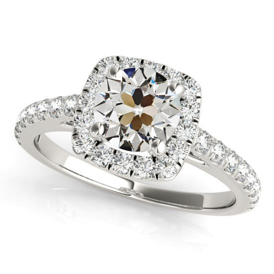 White Gold Halo Ring Old Mine Cut Natural Earth Mined Diamond Jewellery 4.50 Carats