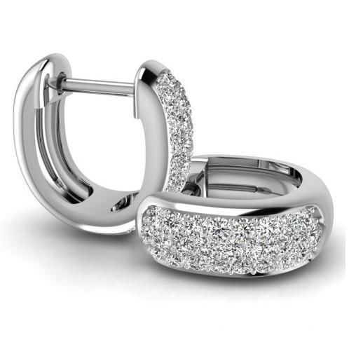 White Gold Lady Hoop Earrings 3.10 Carats Real Sparkling Round Diamonds